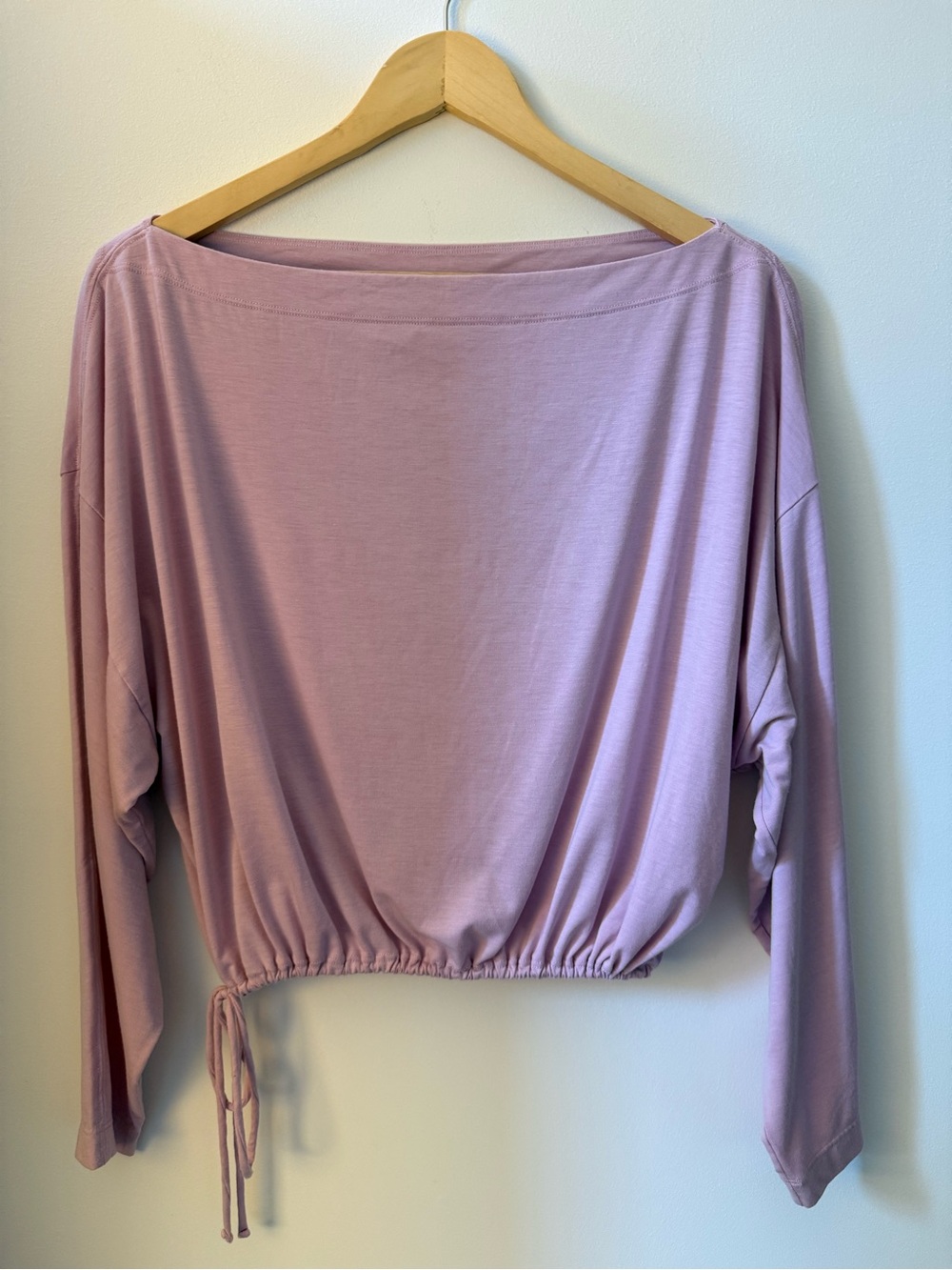 Athleta Lavender Drawstring Boatneck Long Sleeve Top